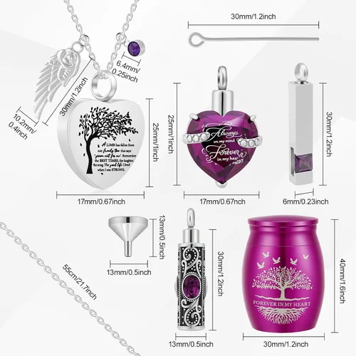 Miniatura 2 de Urnas pequeñas para cenizas humanas, urnas de cremación, juego de 8, medallón para cenizas de cremación para mujeres y hombres, morado