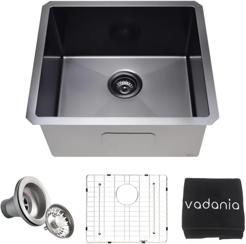 Miniatura 13 de VADANIA - Fregadero de barra de cocina de 20 pulgadas, 20"x18"x10", de un solo tazón, de montaje inferior, acero inoxidable calibre 18 T304, acabado