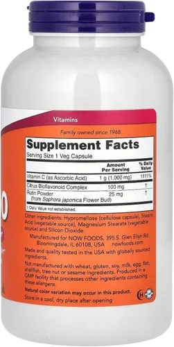 Miniatura 2 de NOW Foods Cápsulas vegetales de vitamina C-1000, 100 cápsulas vegetales por botella