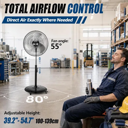 Miniatura 6 de Ventilador de pedestal con motor de CC de 18 pulgadas, ventilador oscilante de alta velocidad de 4900 CFM, control remoto, ventilador de pie