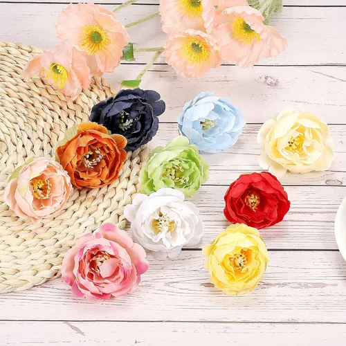 Miniatura 5 de PATIKIL Cabeza de flores artificiales, 15 cabezas de flores falsas, cabezas de peonía de seda a granel, flores de simulación para ramos de flores