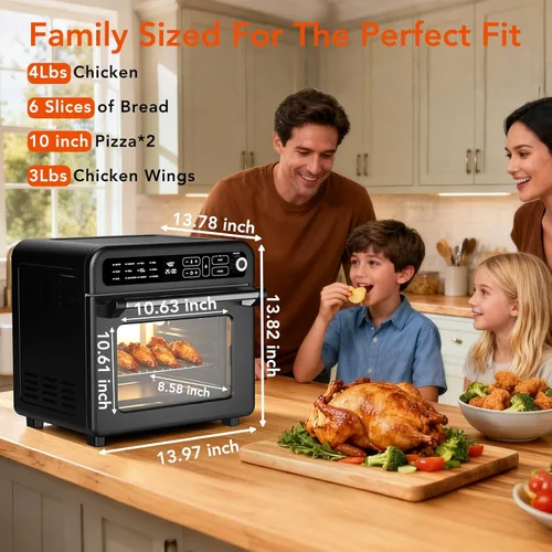 Miniatura 6 de WAA Horno tostador con freidora de aire, combo de horno tostador de 19 cuartos de galón, encimera digital 12 en 1, tostado de convección natural