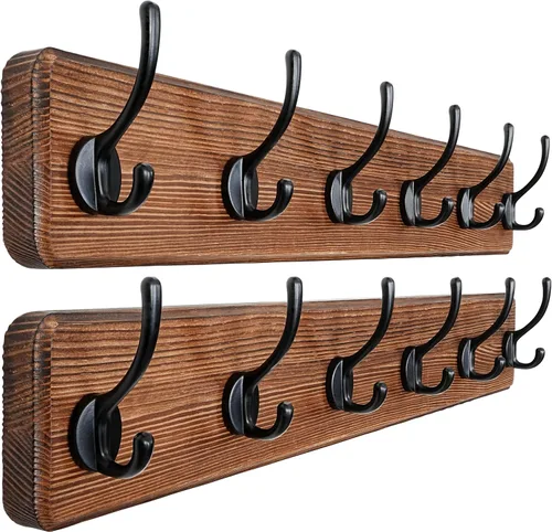 Miniatura 35 de Dseap Perchero de Pared: Moderno, Patentado, Resistente, 17.4" de Largo, Riel Colgador de Madera con 5 Ganchos Dobles para Abrigos de Invierno, Negro