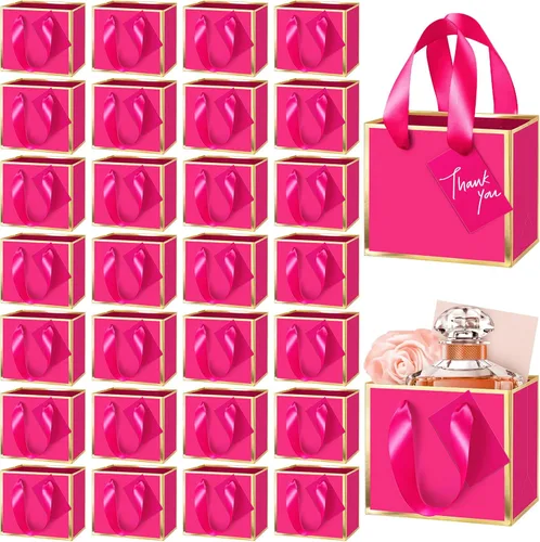 Miniatura 27 de Yeaqee 50 mini bolsas de regalo de papel de aluminio metálico con asas de 4 x 4.75 x 2.25 pulgadas, bolsa pequeña de agradecimiento de San Valentín