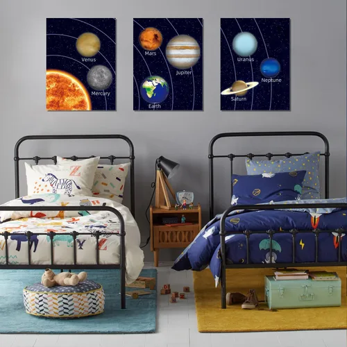 Miniatura 4 de KAIRNE Juego de 3 pinturas artísticas enmarcadas para habitación espacial de niños (12 x 16 pulgadas), imágenes de planetas, sistema solar, póster
