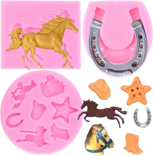 Miniatura 10 de Mujiang Moldes de silicona para caballo, moldes de herradura, moldes de fondant, moldes para botas de vaquero, molde de sillín para decoración