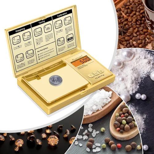 Miniatura 6 de Fuzion - Báscula digital de bolsillo en gramos con precisión de 0,01 gramos, chapado en oro y titanio, báscula digital de 200 g, báscula pequeña