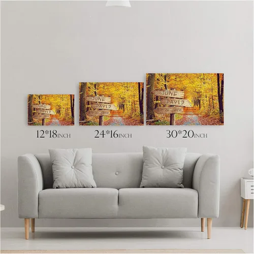 Miniatura 4 de Bosque Otoñal Foto o Impresiones en Lienzo Personalizadas Únicas con Nombres de la Pareja y Fecha Especial en Letrero, Regalo Perfecto