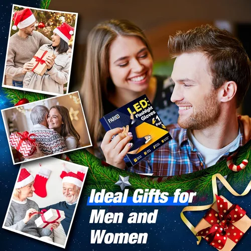 Miniatura 2 de PARIGO Guantes con Linterna LED, Rellenos para Calcetines para Hombres, Regalo para Papá, Esposo, Abuelo, Negro claro, Grande