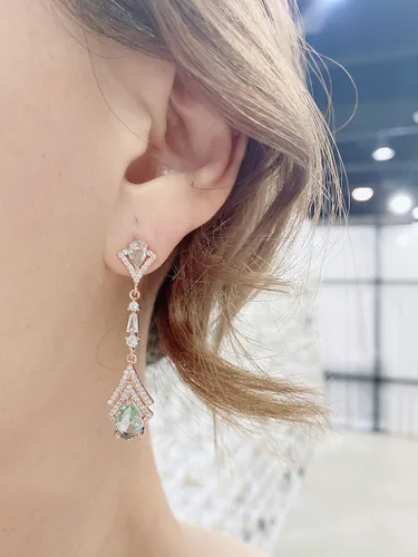 Miniatura 7 de Cconcept8 - Aretes largos hipoalergénicos y sin Nikel con zircornia, poste de plata de ley 925 para wamen
