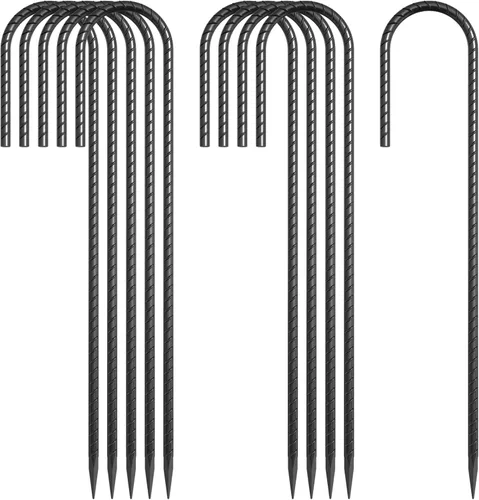 Miniatura 9 de Estacas de viento para trampolín de 16 pulgadas, 3/8 pulgadas de diámetro, resistentes en forma de U, estacas de valla para suelo, kit de anclaje