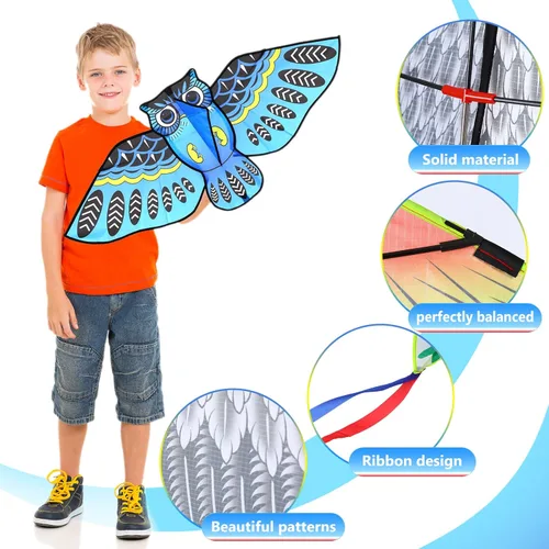 Miniatura 3 de Leitee Paquete de 6 cometas grandes para niños y adultos, cometa de mariposa para niños de 4 a 8 a 12 años, libélula, búho, loro, águila, pez