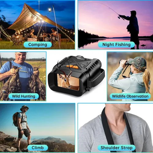 Miniatura 9 de Gafas de visión nocturna, prismáticos de visión nocturna para adultos, zoom digital 10X, binoculares infrarrojos 7X con tarjeta TF de 64 GB