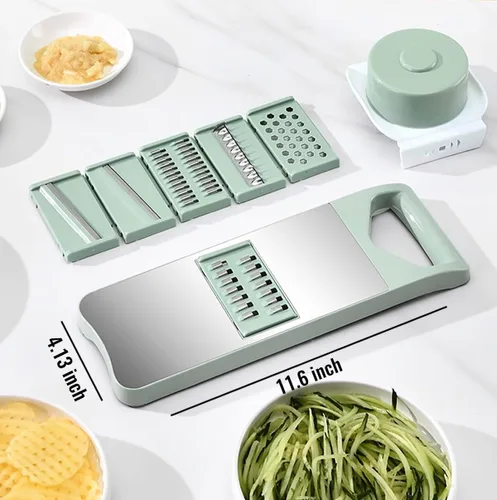 Miniatura 7 de NACOLUS Rebanadora de Mandolina Multiusos para Cocina con Protector de Mano Deslizante - Picador de Verduras, Rebanadora de Papa/Cebolla/Ajo, Verde