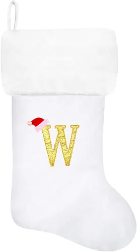Miniatura 131 de Calcetines de Navidad bordados de 20 pulgadas con monograma, terciopelo negro con puño de felpa blanca supersuave, adornos clásicos para decoración