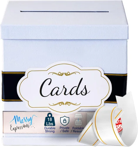Merry Expressions Caja de tarjetas de boda en blanco y negro de 10 pulgadas para fiestas, tarjetas de regalo para cumpleaños, graduación, recepción,