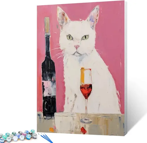 Miniatura 18 de Pintura por números, corte de pelo de gato negro, lienzo profesional con pinceles, pinturas acrílicas, divertido graffiti de animales, pintura por