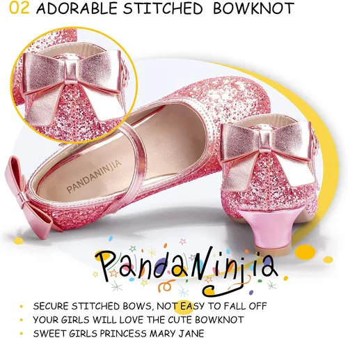 Miniatura 141 de PANDANINJIA Vestido de jada para niñas y niños pequeños, zapatos de princesa Mary Jane con tacones con lazo para fiesta, boda, boda