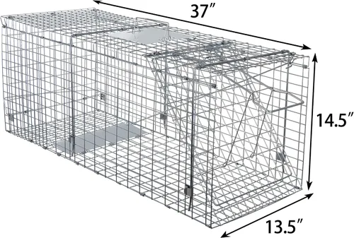 Miniatura 2 de ANT MARCH Trampa de jaula para animales vivos con guantes de 37 x 13.5 x 14.5 pulgadas, jaula grande de acero para roedores para conejos, gatos