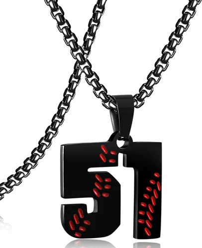Miniatura 52 de SKQIR Colgante de número de jersey de béisbol para hombres y niños - Cadena de acero inoxidable para atletas - Negro