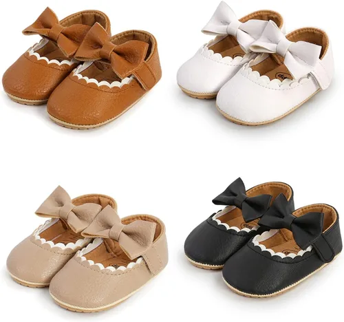 Miniatura 5 de LAFEGEN Zapatos planos Mary Jane para bebés y niñas con Bownot, suela suave, suela suave, piel sintética, recién nacidos, para primeros pasos