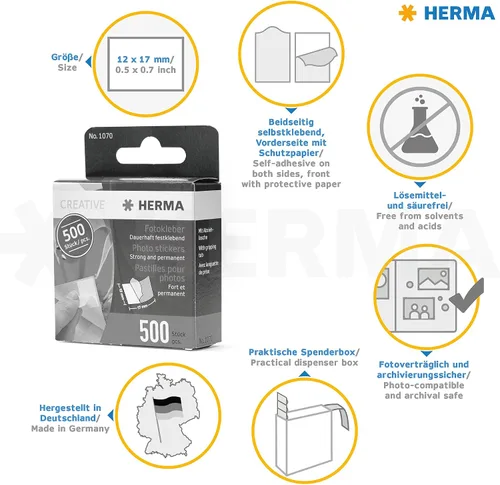 Miniatura 7 de HERMA 9370 Photo Tapes, Pack of 20,000 Double-Sided Self-Adhesive Tapes for Albums, Scrapbooks, Guest Books, Adhesive Pads in Dispenser Box, White