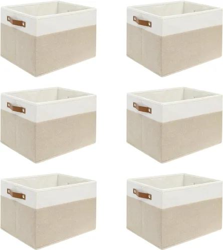 Miniatura 9 de Paquete de 4 cestas grandes de almacenamiento de tela para estantes, contenedores de almacenamiento de armario para estantes, cestas de tela
