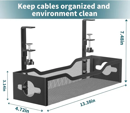 Miniatura 7 de Bandeja de organización de cables para debajo del escritorio, sin taladros, organización de cables de malla metálica debajo del escritorio