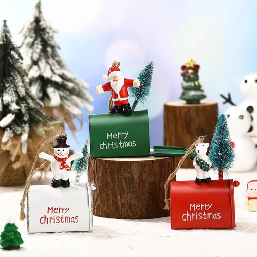 Miniatura 7 de Soaoo 3 piezas de mini buzón de correo adornos para árbol de Navidad, divertidos soportes para dinero, adornos de letras a Santa buzón de Navidad
