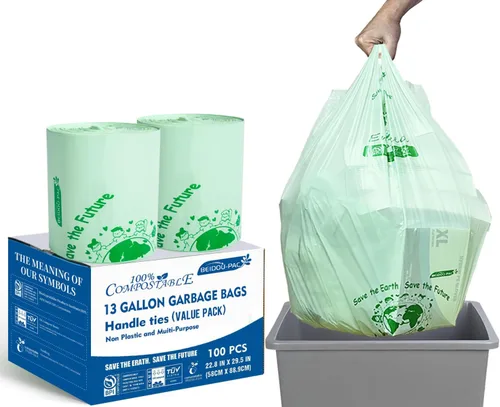 Miniatura 18 de BEIDOU-PAC Bolsas de basura compostables con solapa de 1 a 2 galones, 120 bolsas de abono pequeñas, bolsas de basura biodegradables para cocina
