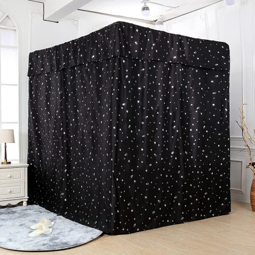 Miniatura 11 de Obokidly Elegante cortina opaca de estrella negra con borde de bola blanca de 4 postes en las esquinas, decoración de dormitorio para adultos