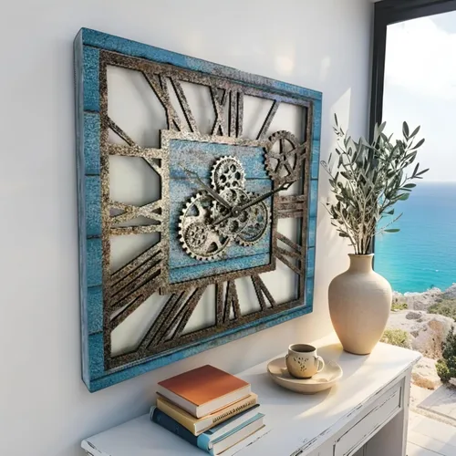 Miniatura 4 de ImprovingLife The Gears Clock - Reloj de pared cuadrado con engranaje móvil real de 24 pulgadas, estilo vintage, industrial, de gran tamaño, casa