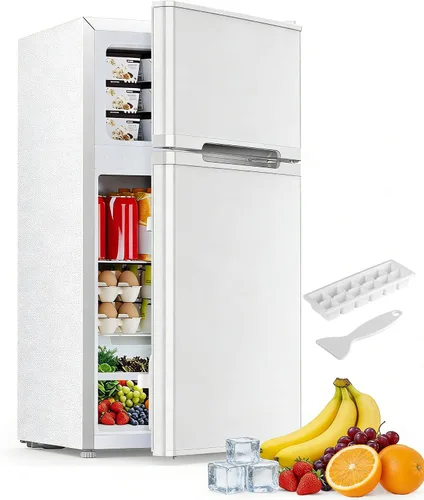 Miniatura 7 de Electactic Mini refrigerador de 2.5 pies cúbicos con congelador, refrigerador compacto de doble puerta, estantes de vidrio ajustables, termostato