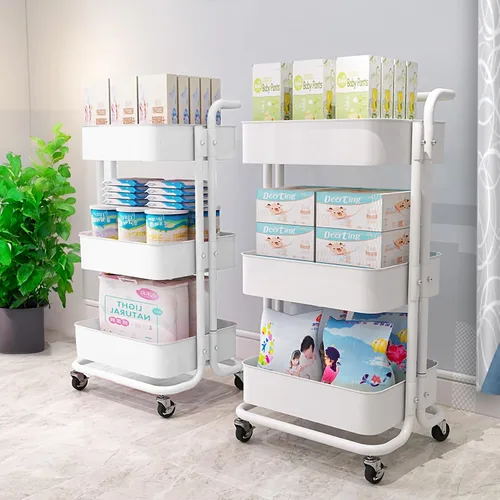 Miniatura 3 de FixtureDisplays® Carrito rodante de 3 niveles para el hogar y el negocio Suministros de artesanía de almacenamiento Organización Carrito con ruedas