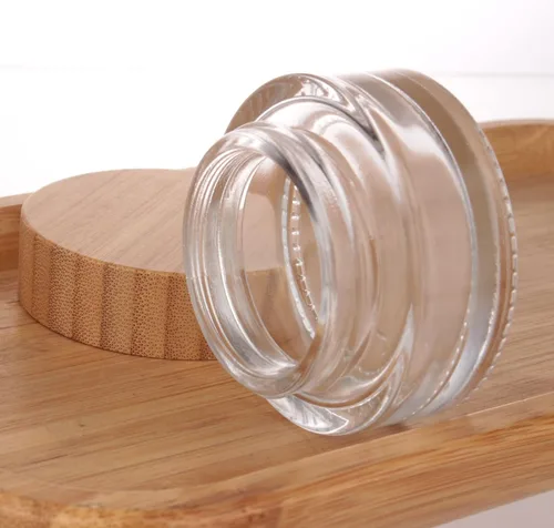 Miniatura 5 de COSIDEA 5 tarros vacíos de vidrio transparente redondos de 1 onza/1.06 oz con tapas de bambú, tarro de crema de bambú, recipientes de viaje