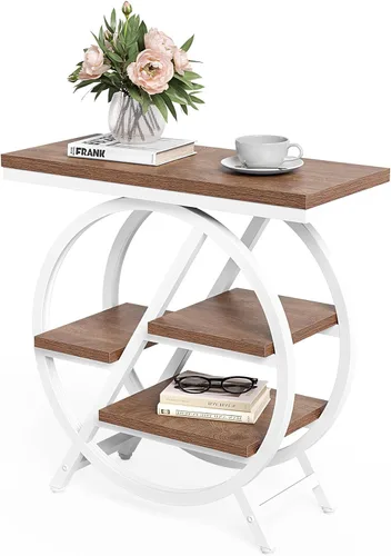 Miniatura 10 de Mesa auxiliar, mesa lateral estrecha con espacio de almacenamiento grande de 4 niveles, mesita de noche moderna para sala de estar, oficina en casa