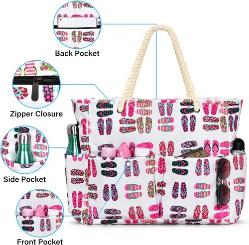 Miniatura 3 de oscaurt Bolsas de playa para mujer, bolsa de playa impermeable a prueba de arena, bolsa de playa de gran capacidad con bolsillo para ropa húmeda