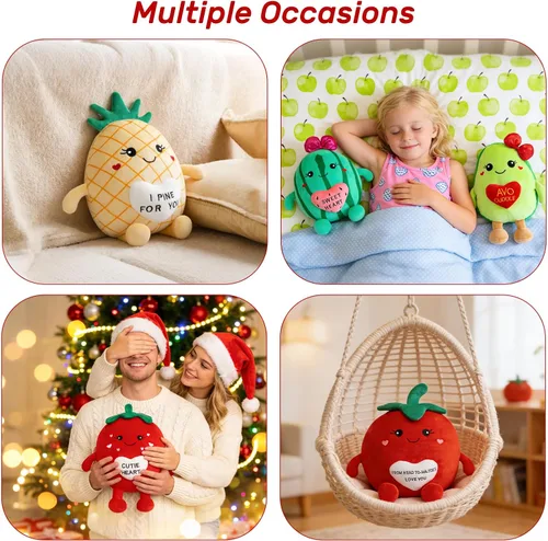 Miniatura 3 de Juguetes de peluche de piña de 17 pulgadas, lindo animal de peluche de fruta con corazón rojo, almohada de piña de felpa suave para novia, novio