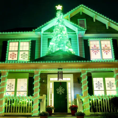 Miniatura 9 de QITONG Paquete de 2 luces solares verdes, cada cadena de 100 luces LED de 33 pies para exteriores, 8 modos de luces de hadas en tubo de PVC