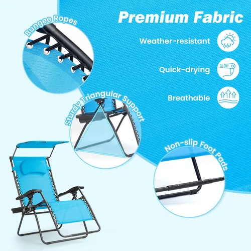 Miniatura 4 de Goplus Sillas Zero Gravity, Silla de jardín plegable y reclinable extra grande con toldo y soporte para tazas, Silla reclinable plegable ajustable