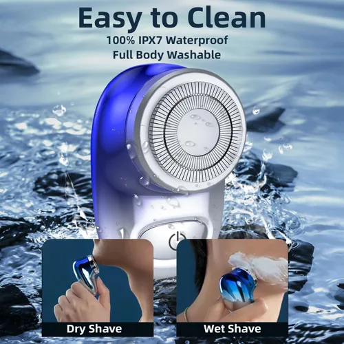 Miniatura 2 de Mini afeitadora eléctrica, afeitadora eléctrica de tamaño de bolsillo para hombres y mujeres, recargable, fácil de usar con un botón, portátil, Azul