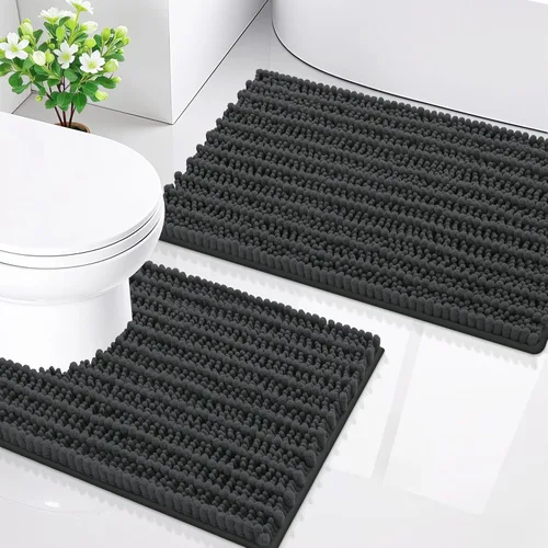 Miniatura 19 de Smiry Juego de 2 alfombras de baño, suaves y absorbentes, parte trasera de goma antideslizante, lavables a máquina, juego de alfombras de baño