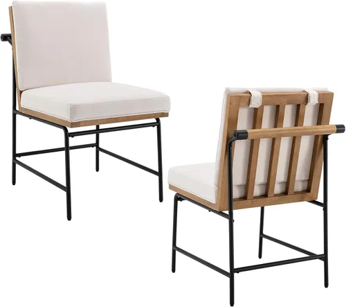 Miniatura 13 de Juego de 2 sillas de comedor modernas, tapizadas de piel sintética con marco de metal, cómodas sillas auxiliares de mediados de siglo para comedor