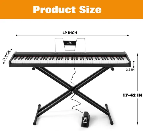 Miniatura 6 de Teclado de piano MUSTAR 88 teclas con teclado ponderado, teclado digital de piano de 88 teclas semi ponderado con soporte, piano eléctrico