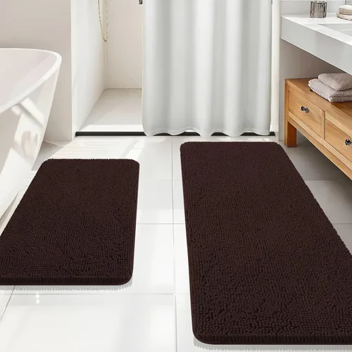 Miniatura 132 de OLANLY Juego de alfombras de baño de 2 piezas, alfombras de baño de chenilla suave y absorbente y alfombra de contorno en forma de U para inodoro