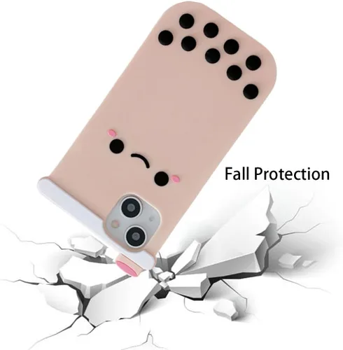 Miniatura 4 de Funda de silicona suave con diseño de té Boba 3D para iPhone 13/iPhone 14 de 6.1 pulgadas, diseño de dibujos animados de kawaii, cara sonriente, té