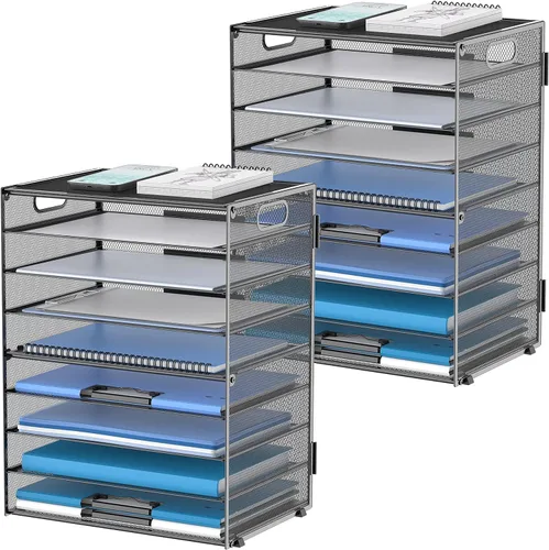 DALTACK - Organizador de escritorio con bandeja de cartas de 9 niveles con asas, organizador de archivos de malla, organizador de escritorio