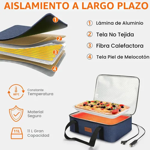 Miniatura 7 de Calentador de Alimentos Eléctrico Transportador de Cazuela - Bolsa de Almuerzo Grande con Calefacción para Coche Camión, 12V/24V/110V, Termo