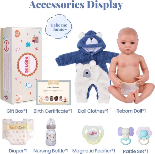 Miniatura 4 de BABESIDE Muñecas Reborn de bebé realistas niño - Aiden 17 pulgadas muñeca de bebé realista hecha a mano de silicona cuerpo completo vinilo muñeca