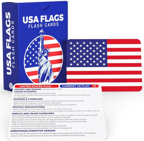 Tarjetas flash de USA Flags para niños y adultos – 71 banderas de Estados Unidos y territorio con nombres y hechos – Tarjetas de aprendizaje de